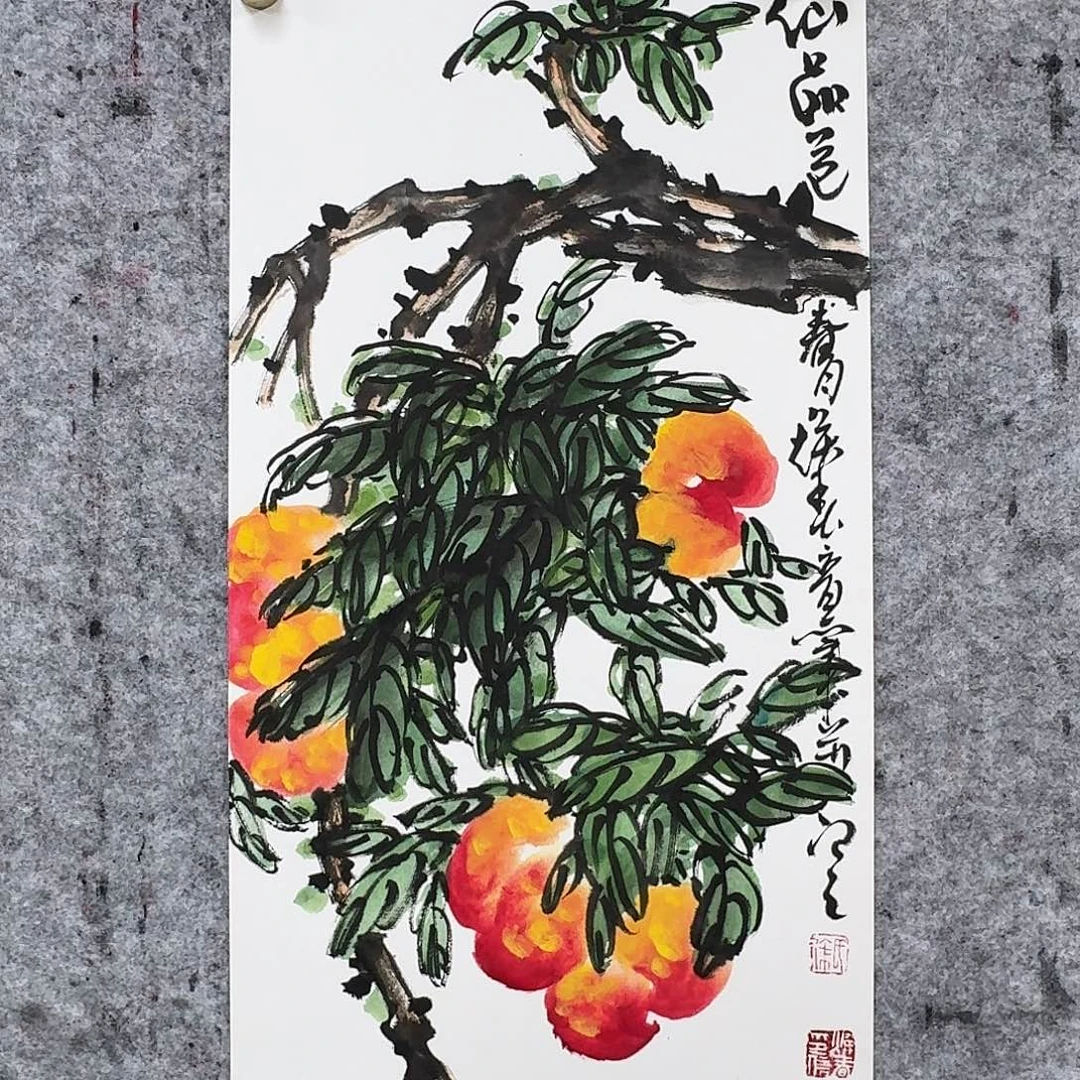 国画寿桃带框66666666