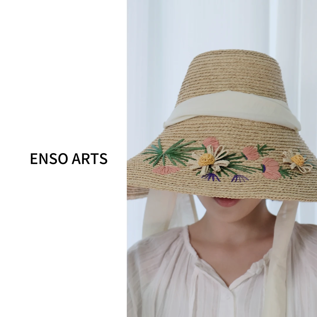 【刺绣拉菲草帽】高级出游女夏大檐沙滩帽防紫外线遮阳渔夫帽可折叠