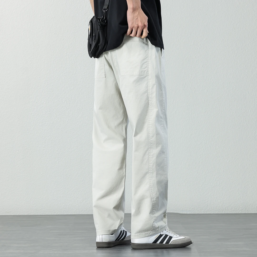 美式潮牌直筒休闲裤男士2025夏季简约纯色长裤宽松垂感阔腿裤子男