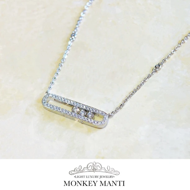 坠链均925银 【郑钦文同款】轻奢简约灵动满钻耳钉&项链