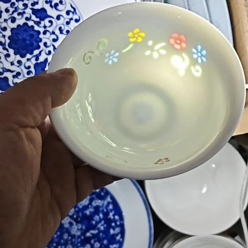 瓷玲珑七彩4.75寸吃饭碗10个微瑕疵