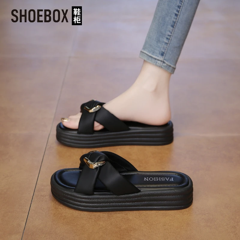 SHOEBOX鞋柜厚底拖鞋女夏季外穿2025新款时尚软底配裙子法式凉鞋