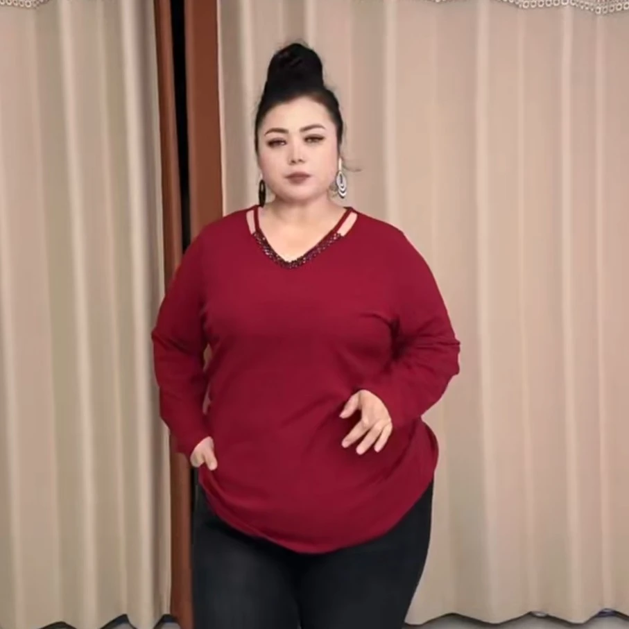 大码V领微加绒T恤加长版 ئازراق تىۋىتى بار