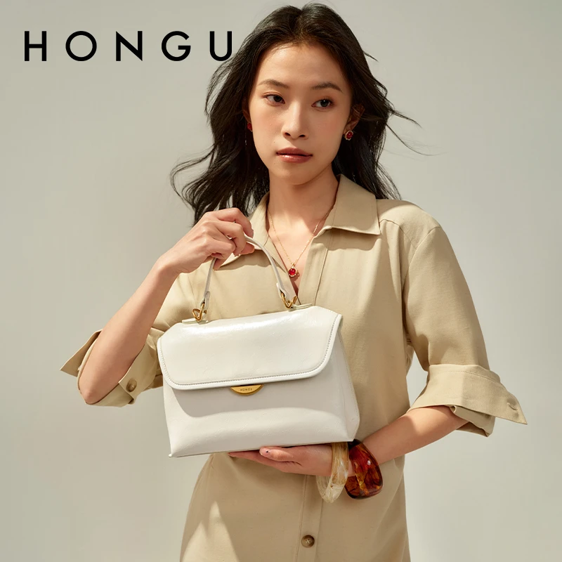 HONGU/红谷新款牛皮手提包高级感大容量单肩斜挎包H5136041