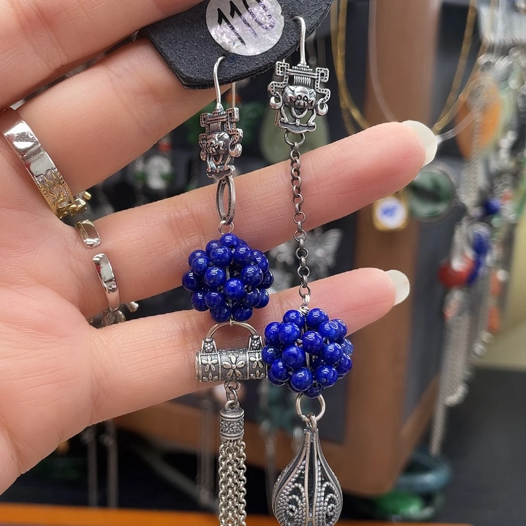 青金石耳饰银S925镶嵌杏*雨815gjjjhhg