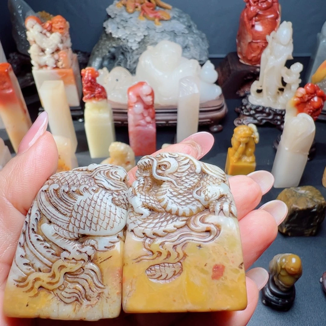寿山石印石管*寿山石黄龙颜对章
