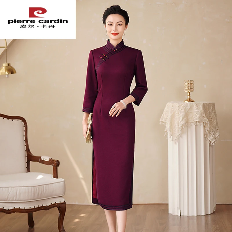 皮尔卡丹秋冬喜婆婆妈妈婚宴旗袍新款新款高端毛衫呢妈妈礼服九分