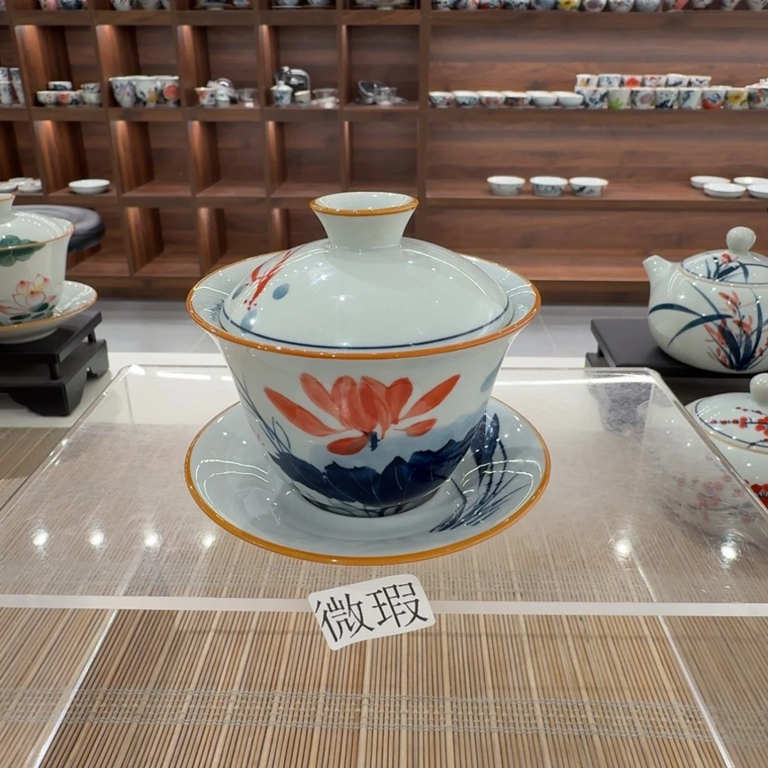 釉下手绘茶具微瑕