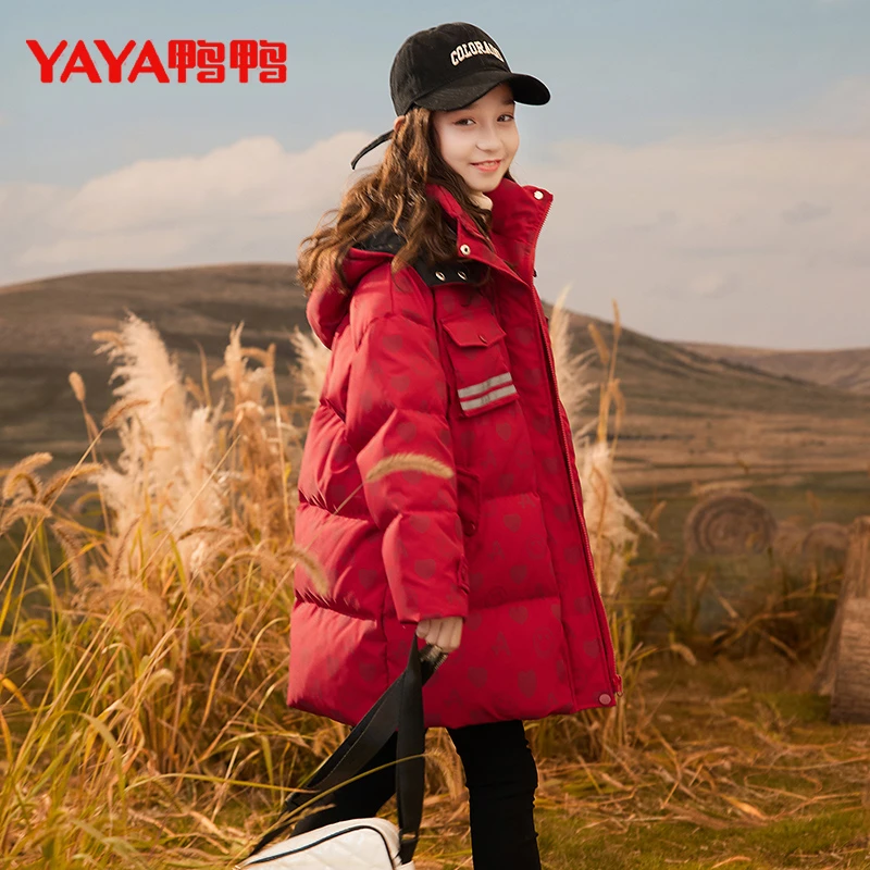 【年服系列】鸭鸭女童红色冬加厚羽绒服2024新款儿童秋冬外套22582