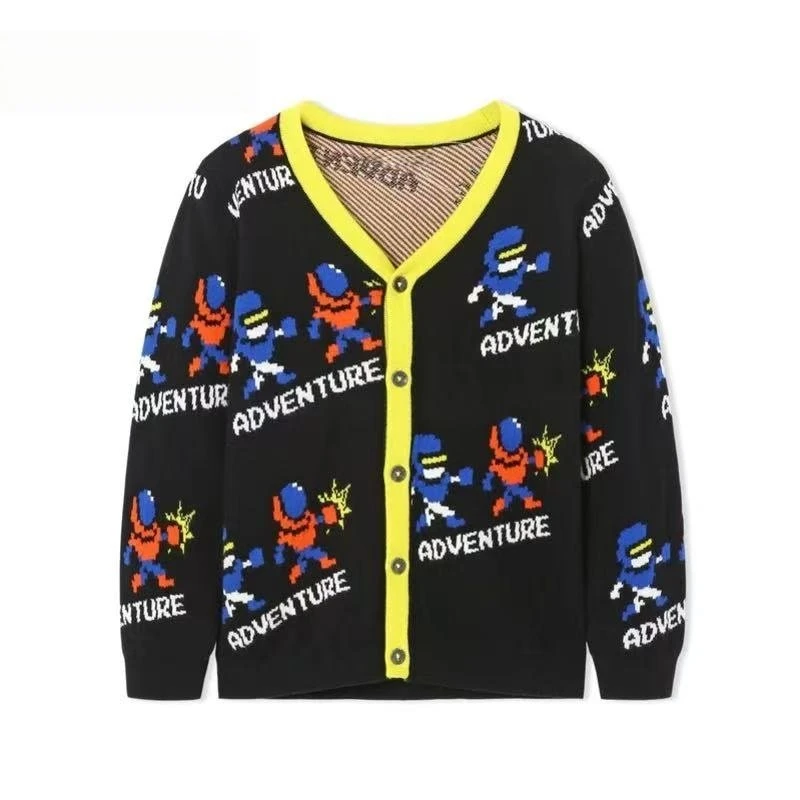 120-130码巴家儿童秋冬季针织衫毛衣线衣色机器人外穿毛衫