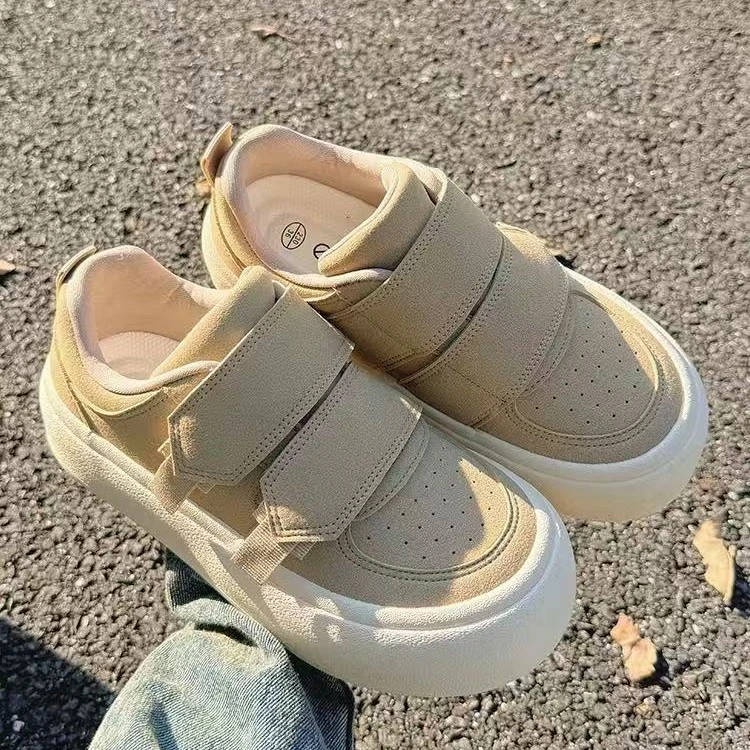 TP505 卡其魔术贴厚底面包鞋女2025新款原创小众设计圆头休闲板鞋