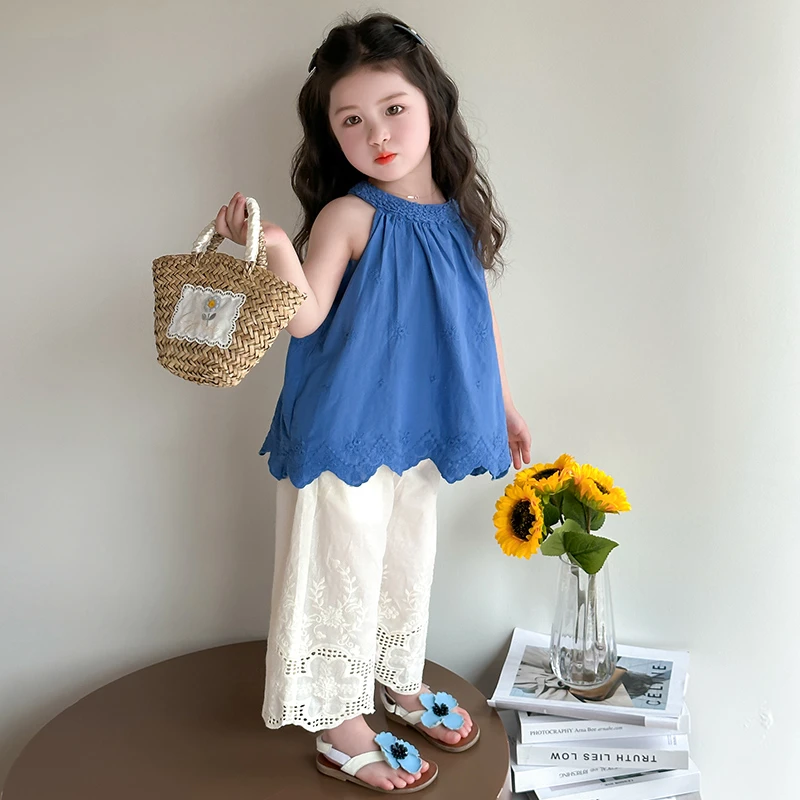 儿童夏装洋气女童无袖套装韩系潮小女孩背心阔腿裤两件套小童时髦