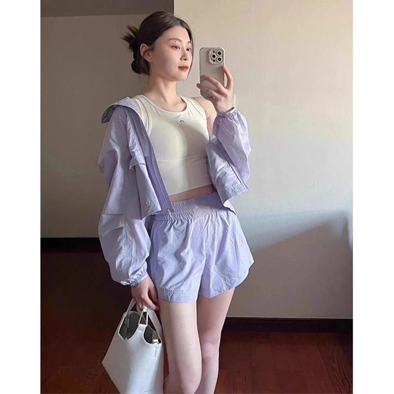 新款夏季休闲运动防晒短裤套装轻薄速干上衣两件组合锦纶材质