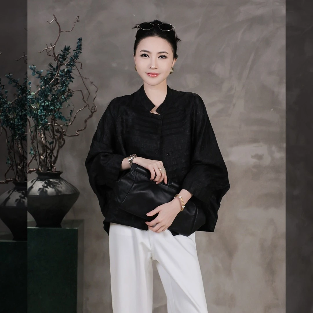 溶溶【池墨渊】RONGRONG 桑蚕丝斜纹提花蝙蝠袖外套JY-XW82236-1