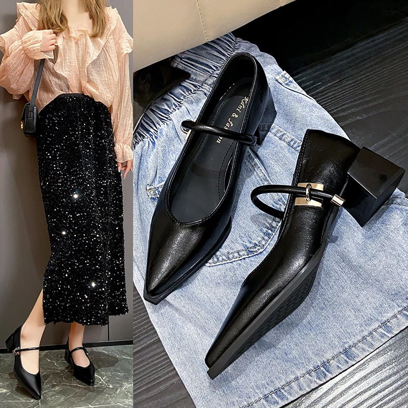 L欧洲站英伦风粗跟玛丽珍鞋女2024新款秋季软皮一字扣带高跟鞋