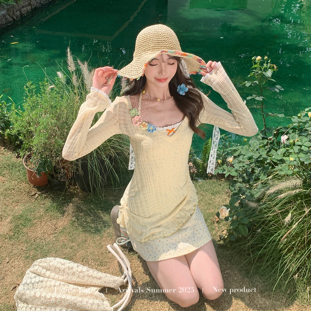 杨枝甘露 织物猪原创 夏日氛围感吊带连衣裙女真两件显瘦包臀短裙