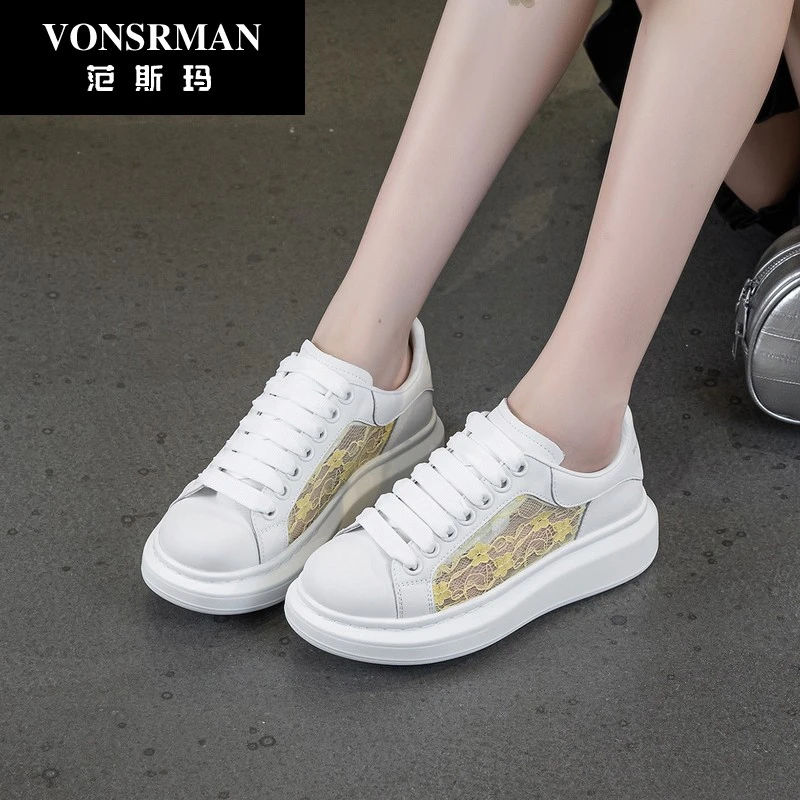 女鞋小白鞋女款厚底2025夏季新款透气网面休闲鞋简约百搭软底板鞋