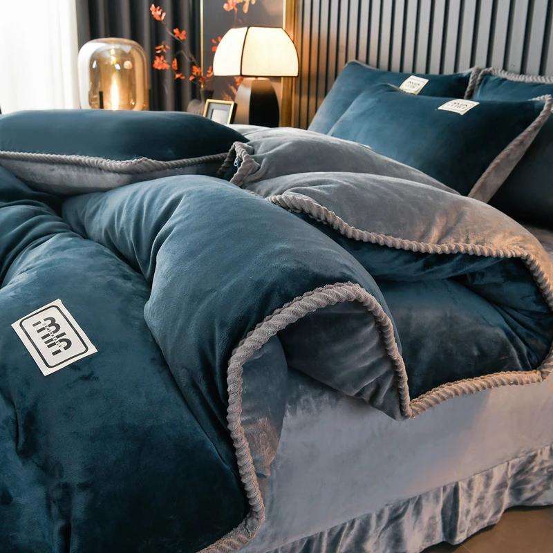 冬季加厚牛奶绒四件套双面婴儿绒速热被套贴身舒适裸睡床单