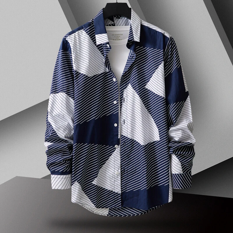 碎花衬衫男长袖春秋季薄款痞帅百搭衬衣男生外套潮牌休闲初秋寸衫