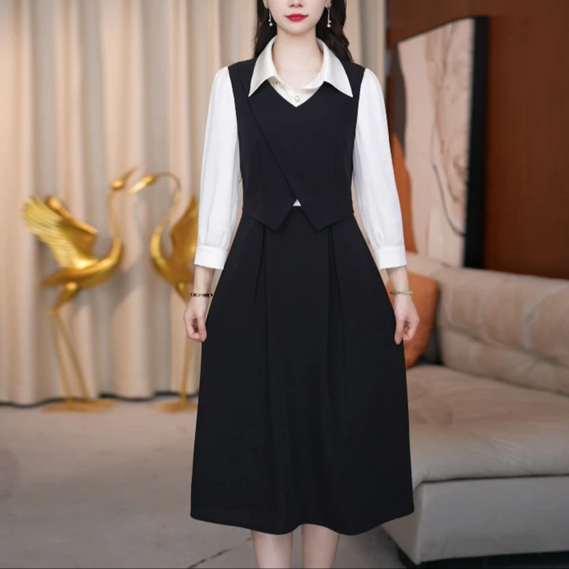 连衣裙春季显瘦气质长袖洋气时尚收腰中长款春秋显瘦气质长袖洋气