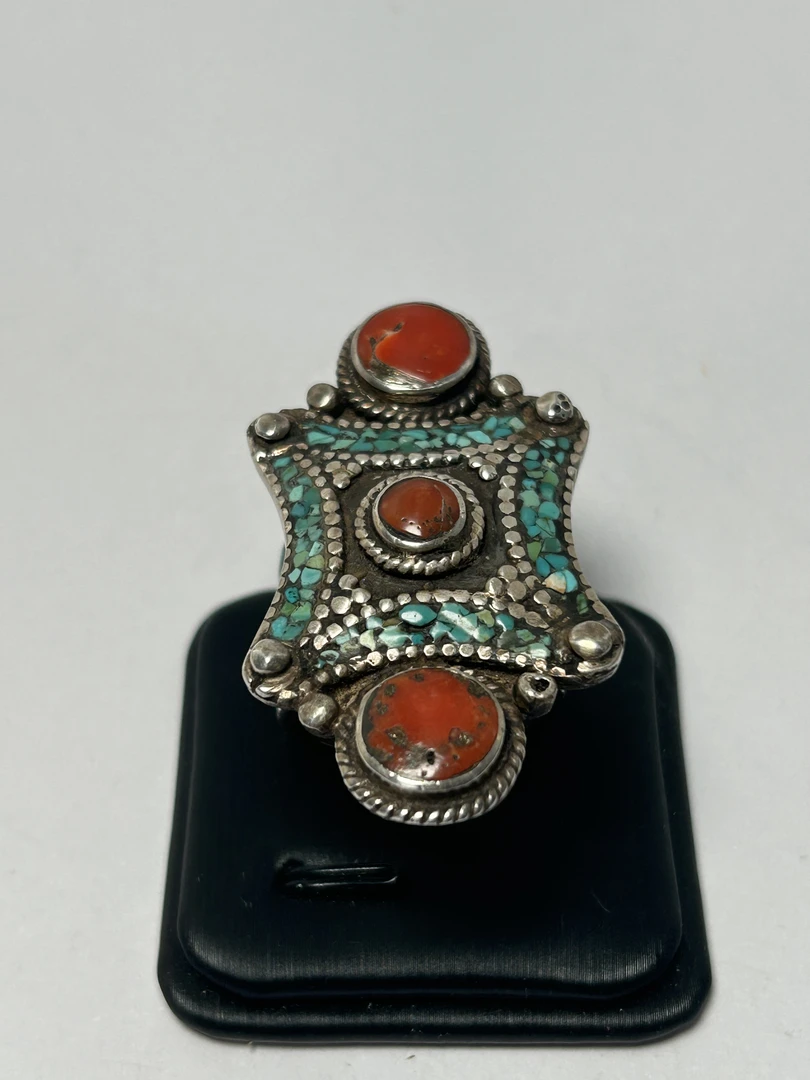 925银戒指 银镶嵌宝石藏式戒指藏传中古复古时尚