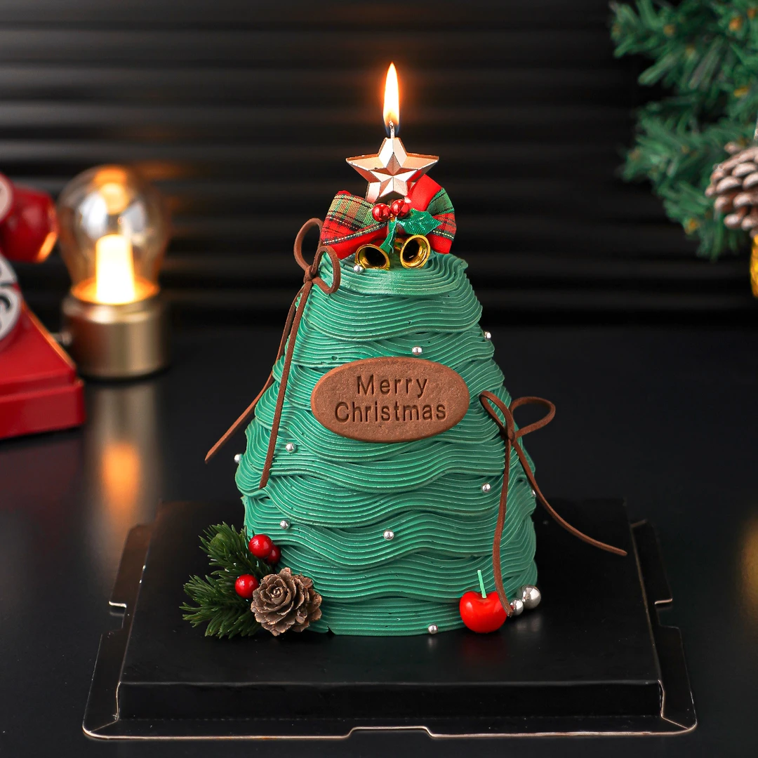 2026圣诞树蛋糕装饰摆件圣诞快乐饼干钻石五角星蜡烛烘焙配件插件
