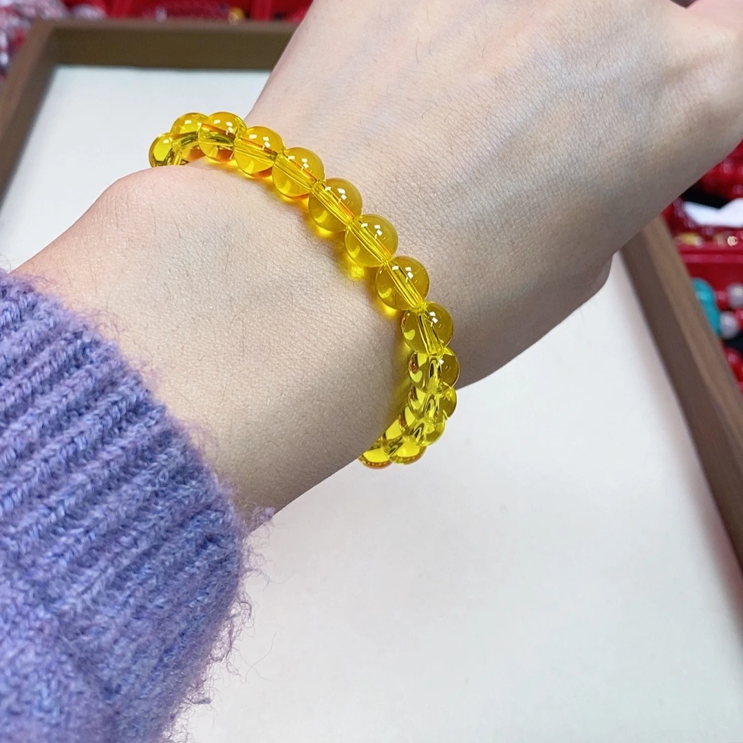 非金属仿水晶手链 965卡8MM金黄色百搭圆珠单圈手串手链女士礼物