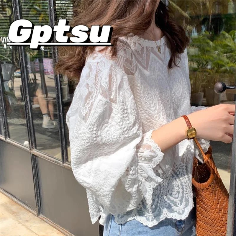 GPTSu蕾丝衬衫女装夏季2025年新款雪纺宽松洋气时尚小衫长袖上衣