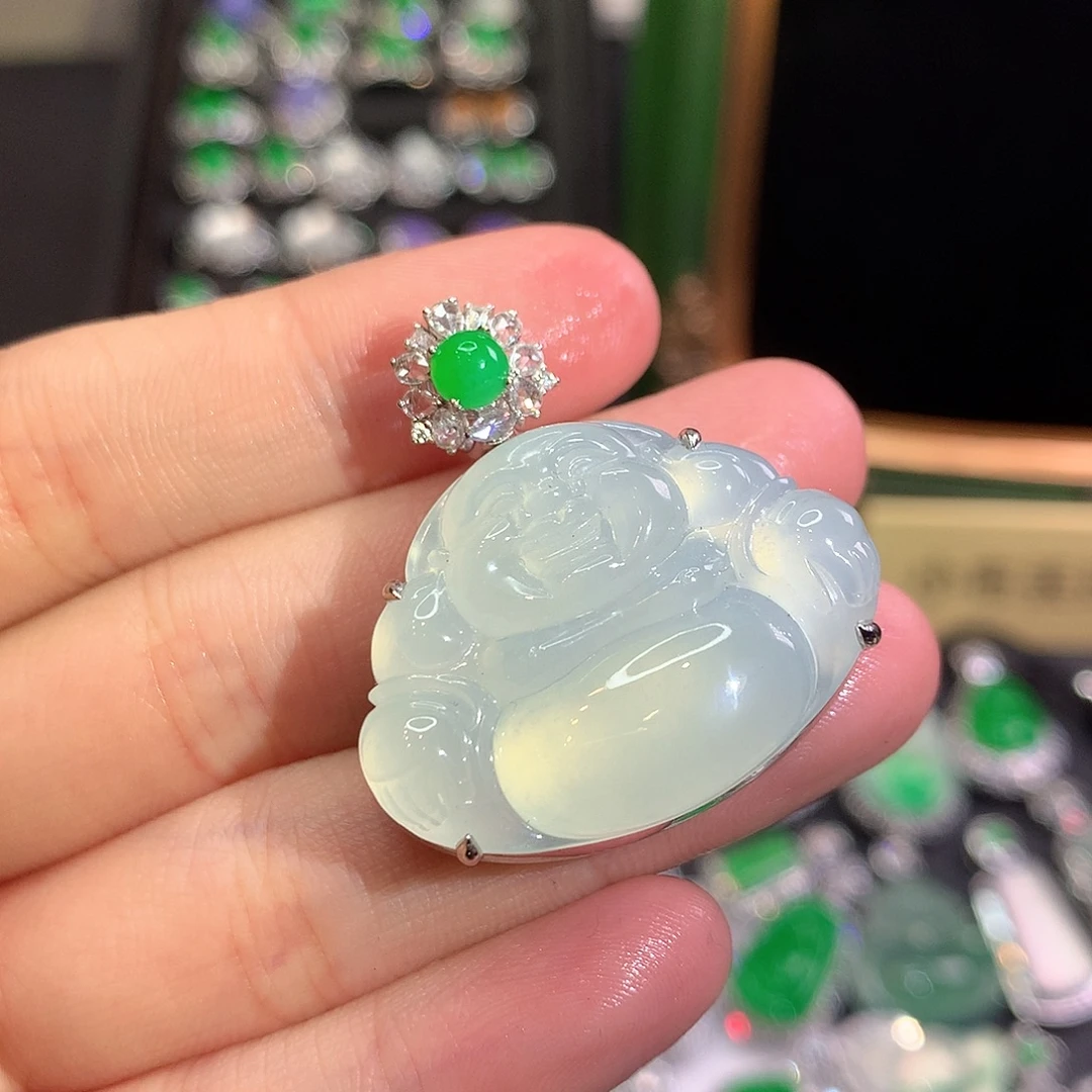 翡翠18K金镶嵌吊坠(不含链)