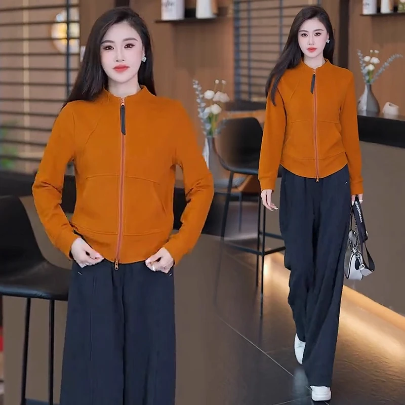 时尚立领卫衣阔腿裤两件套女2025秋季新款洋气显瘦百搭休闲套装潮
