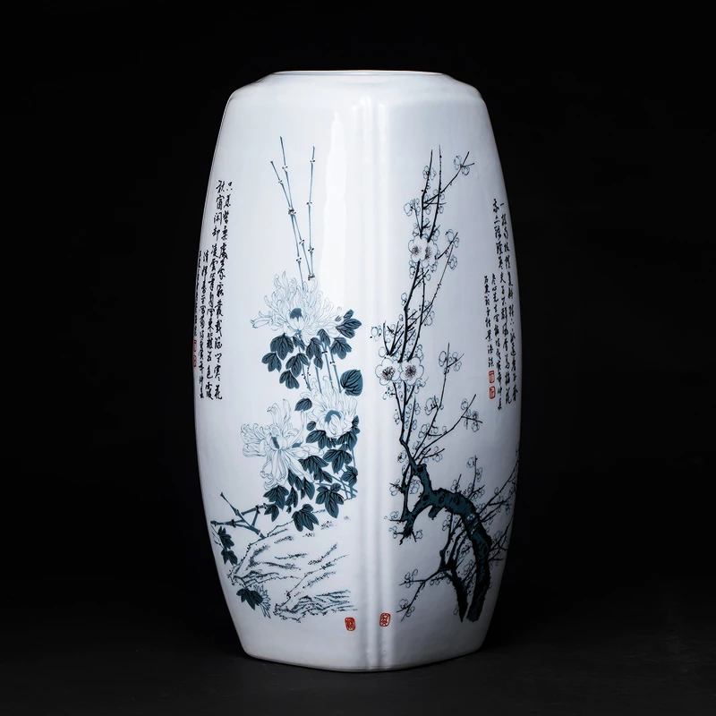 景德镇陶瓷博古架古花瓶插花干花富贵竹中式客厅装饰品瓷器摆件