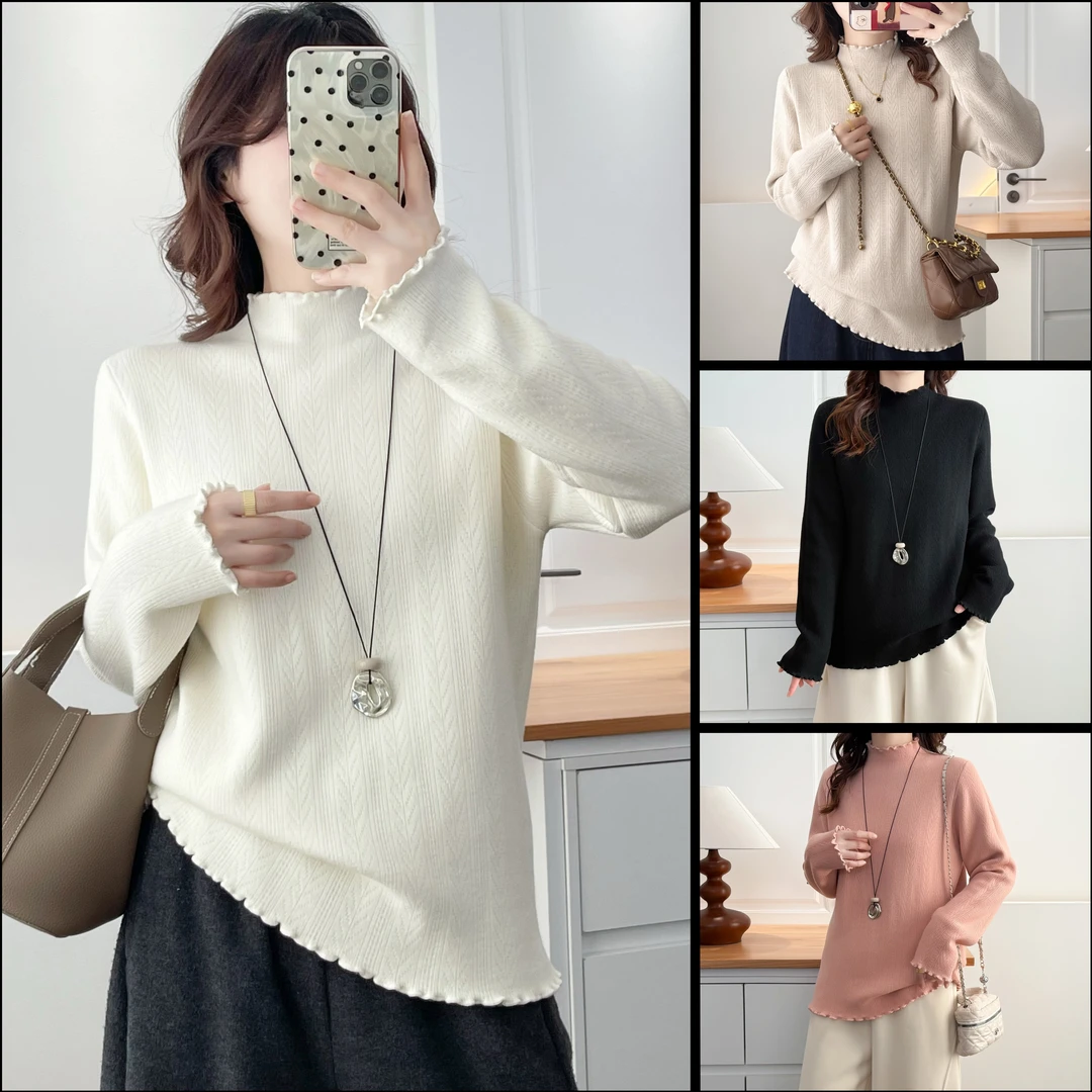 微胖大码女装冬季保暖加绒加厚半高领一体绒修身显瘦打底毛衣