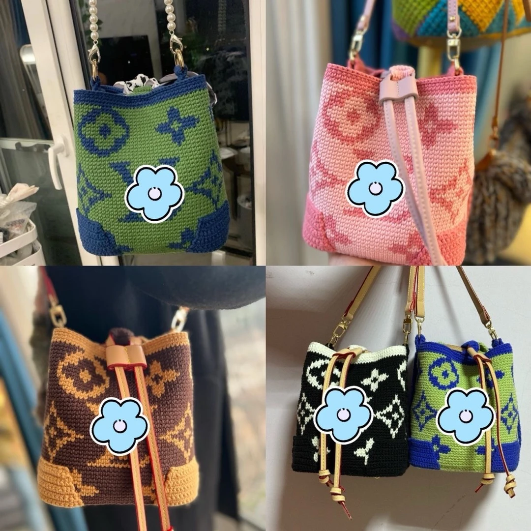 手工钩织编织老花时尚水桶包高颜值斜挎束口包DIY材料包