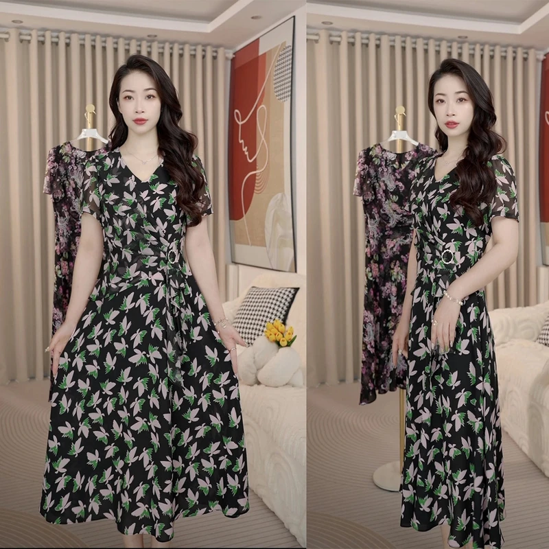 夏季气质女装连衣裙收腰显瘦裙子洋气高档连衣裙短袖连衣裙裙子