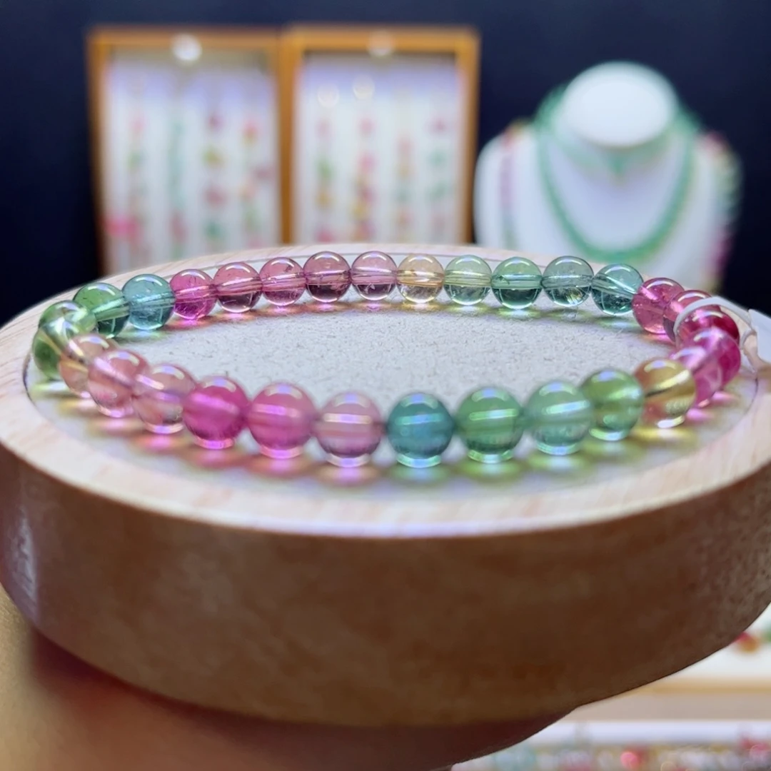 碧玺未镶嵌手链荧光人鱼6.5mm