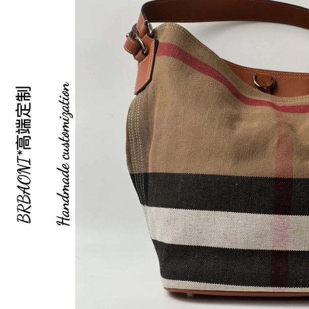 B37经典休闲黄麻配牛皮水桶包大号XX