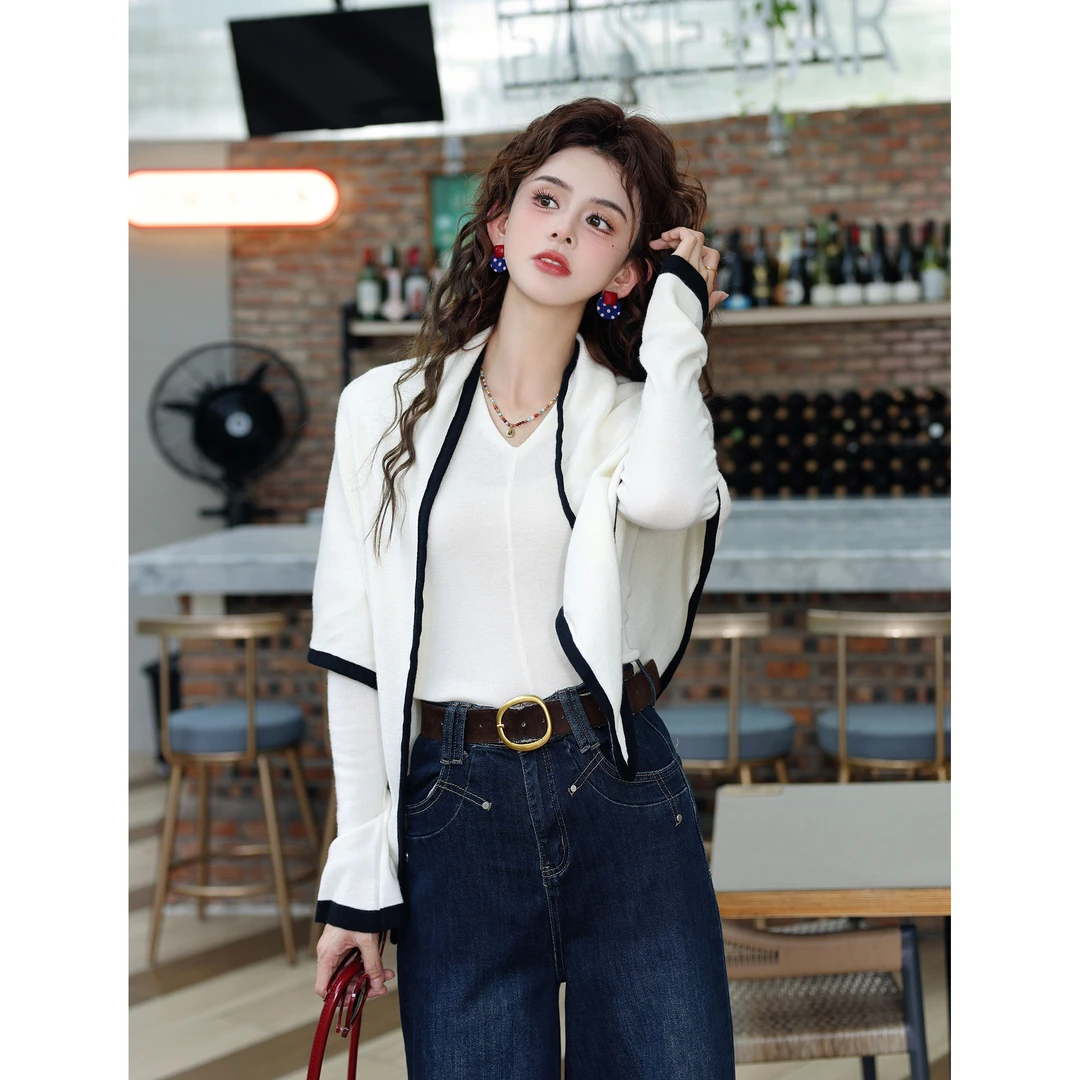 陈大器【棉花云朵】港风复古披肩拼接百搭长袖T恤上衣JA5468059