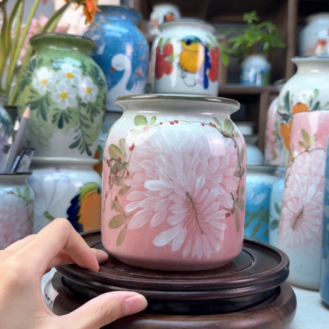 景德镇纯手绘陶瓷花瓶无孔