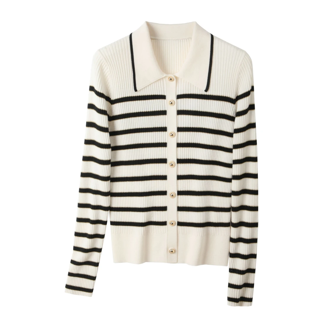 条纹秋季时尚百搭开衫显瘦常规毛针织衫薄款长袖春季可机洗