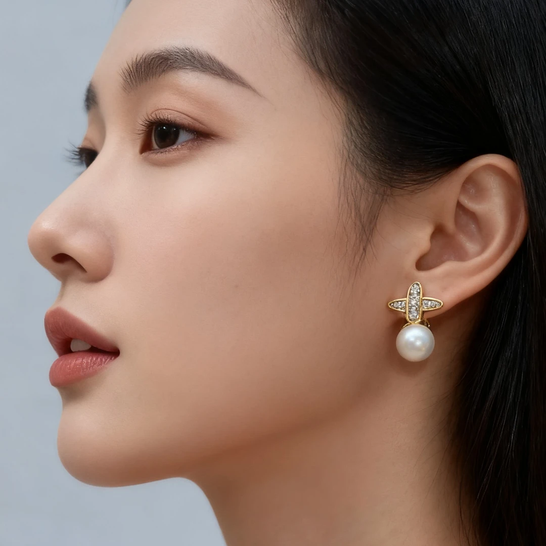 铜合金仿珍珠耳饰 金色耳钉少女百搭日韩欧美风女法式优雅耳饰