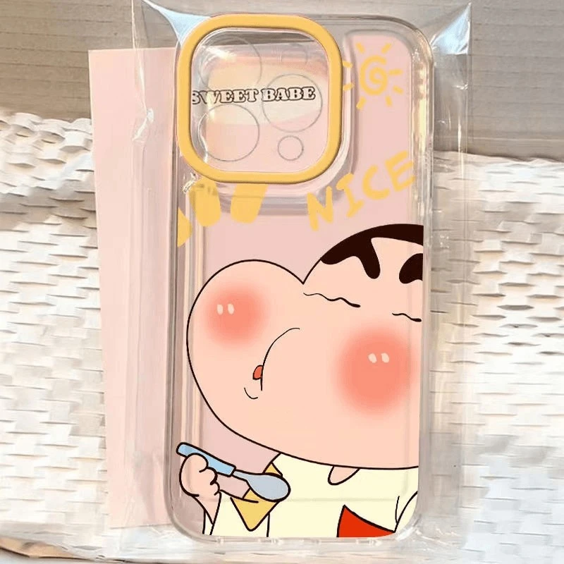可爱嘟嘴小新适用苹果16PROMAX手机壳iPhone15透明14卡通13软壳12