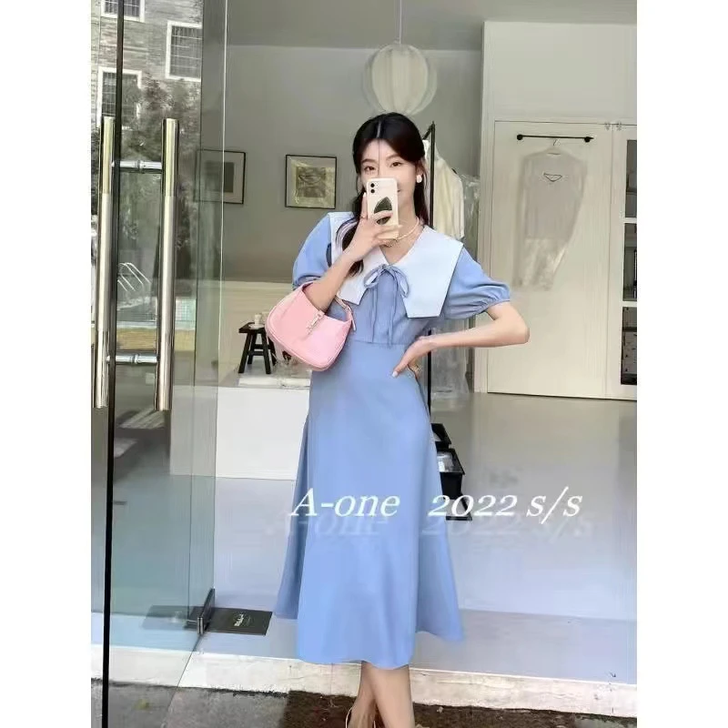 新款减龄炸街连衣裙娃娃领洋气茶歇法式高级感2024大码女收腰夏季