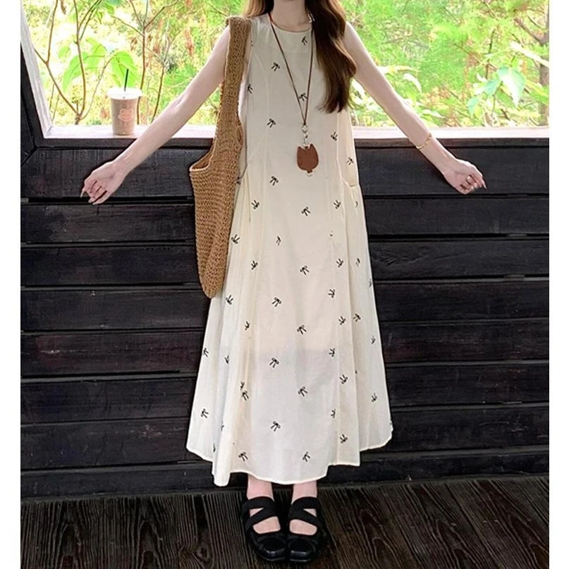 法式无袖背心连衣裙子女夏季2025新款小个子爆款海边度假气质长裙