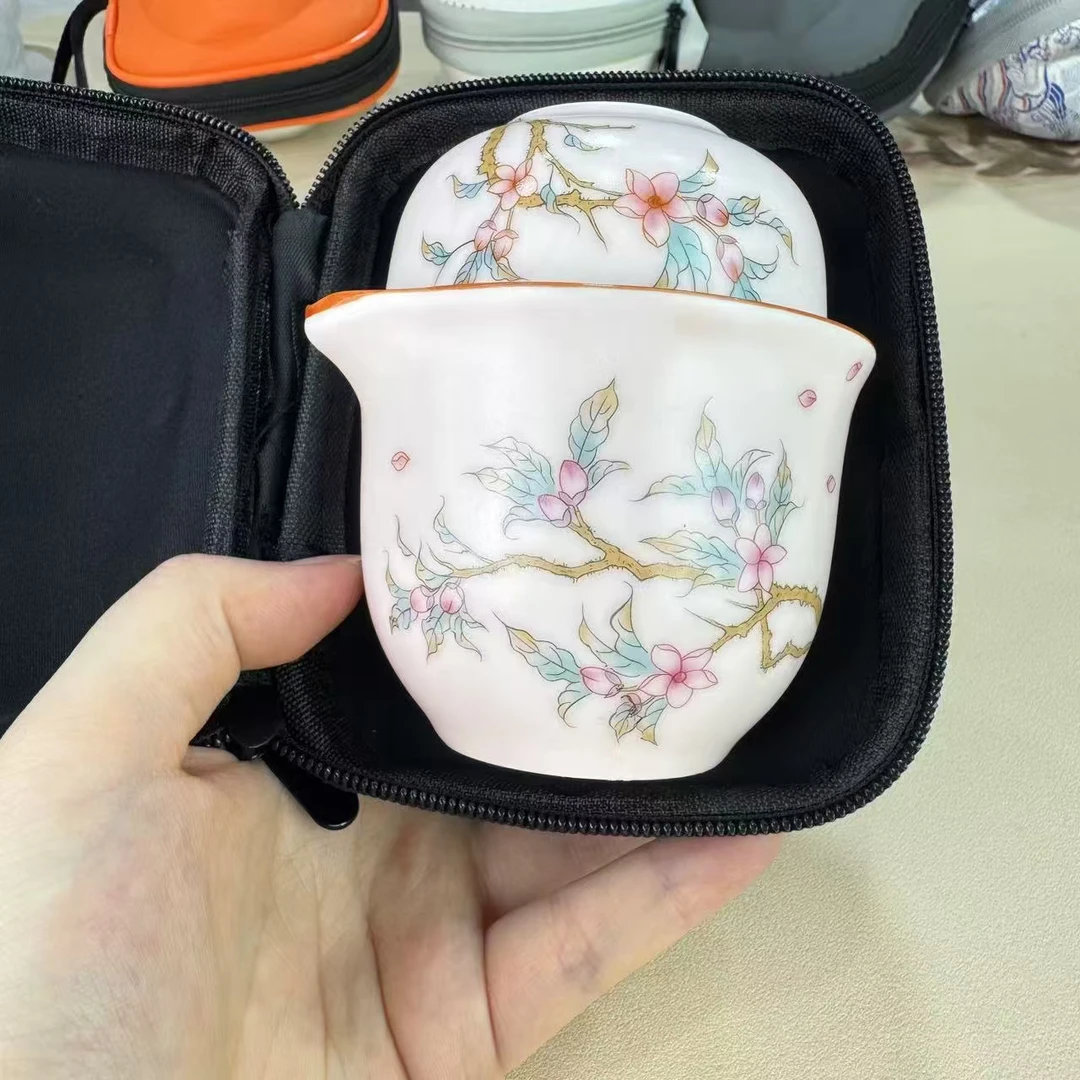 桃花源记 粉色汝窑一壶三杯旅行茶具