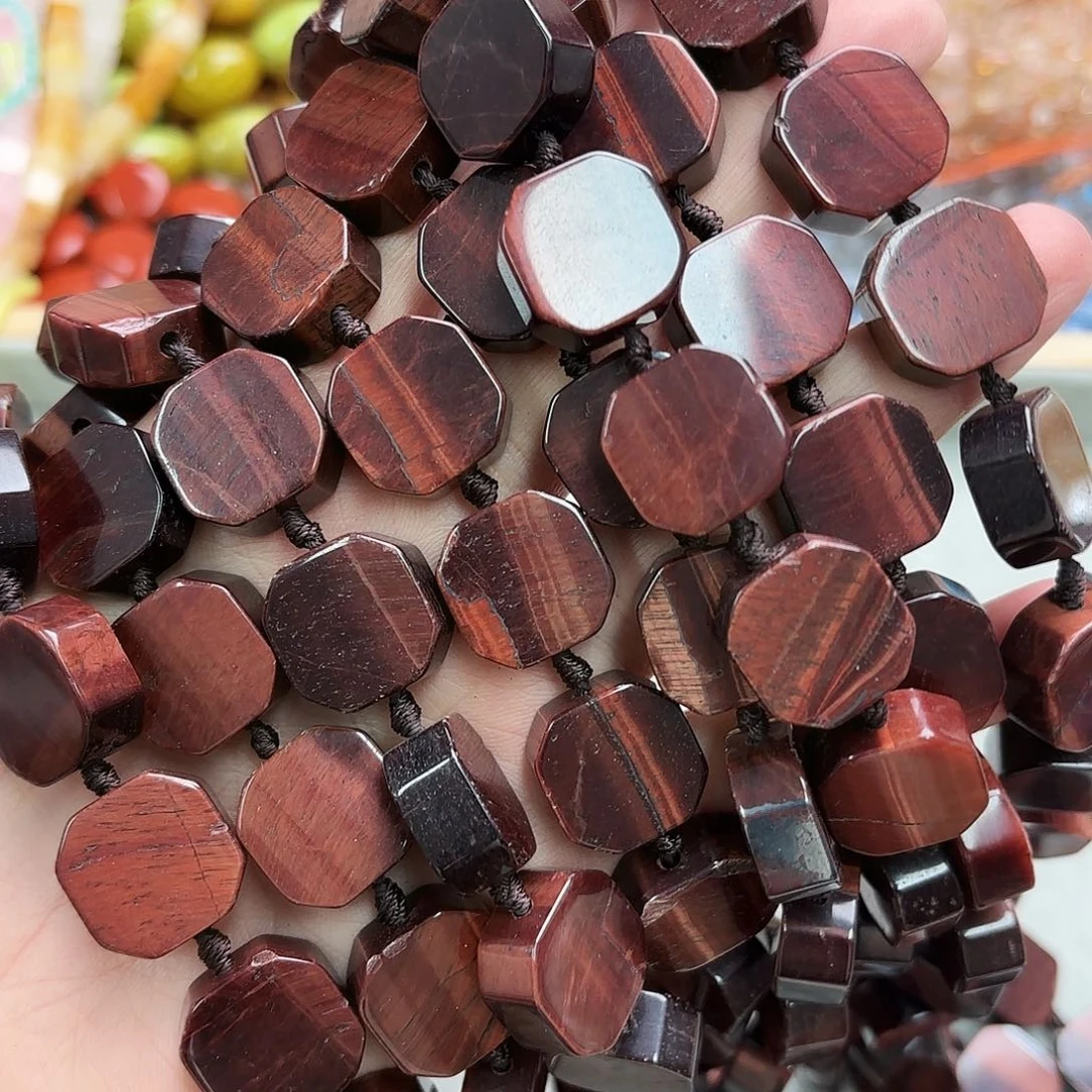 玛瑙/玉髓未镶嵌珠宝半成品卡18红虎眼方片一条