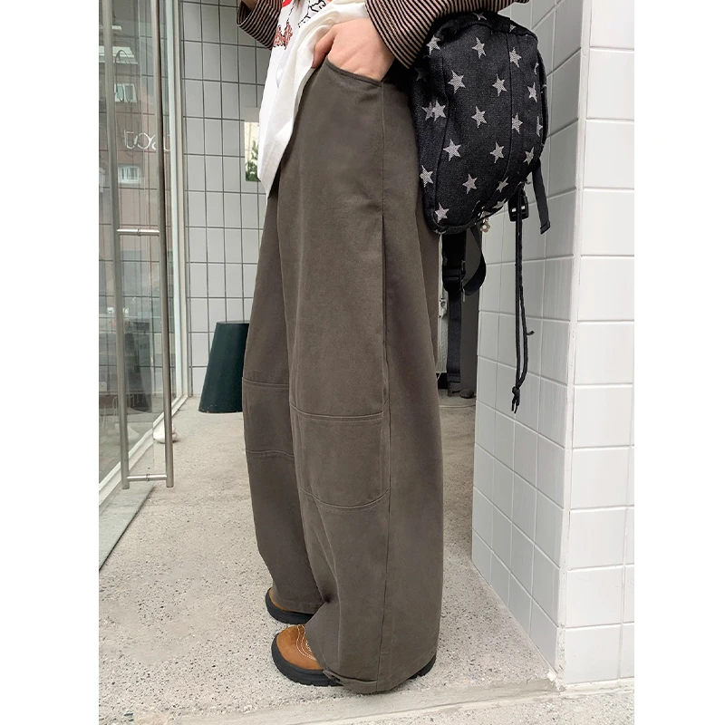耶古原宿风分割设计感工装裤女秋冬2025新款高腰宽松卷边直筒长裤