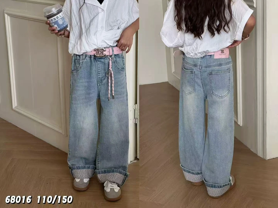 女童牛仔裤阔腿裤中大童直筒裤子儿童时尚女孩长裤68016
