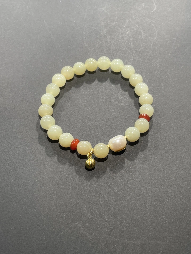 天然和田玉+淡水珍珠时尚手链Y057白色轻奢玉手串单圈女士百搭