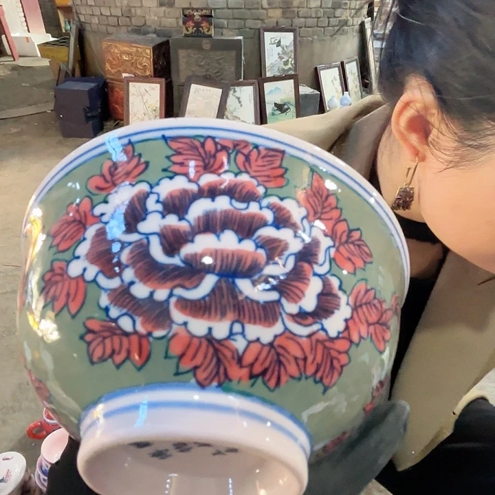 摆件景德镇高温陶瓷红希花碗