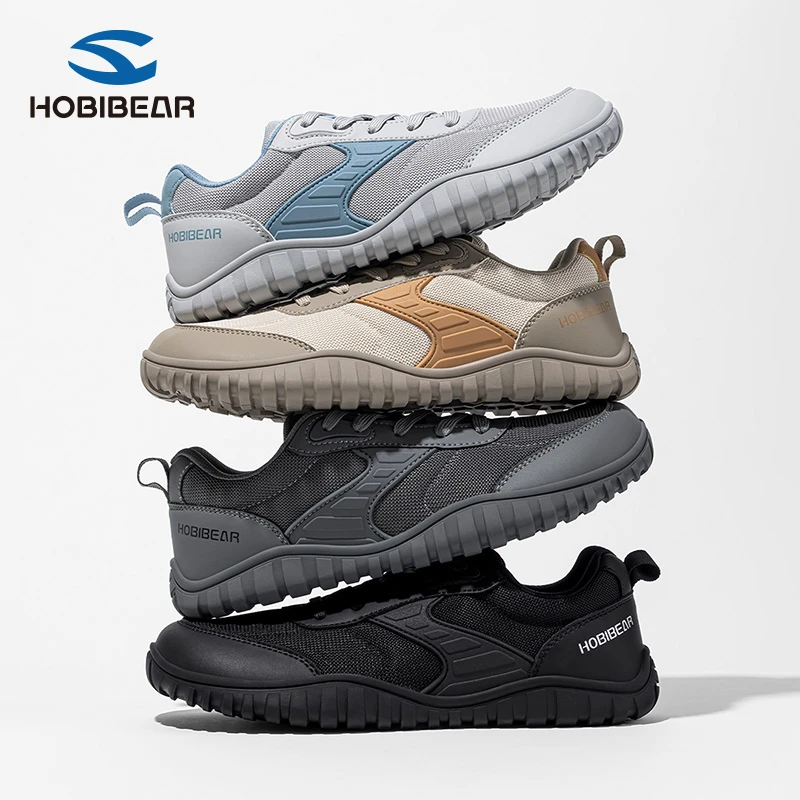 HOBIBEAR男鞋2025夏季新款大码赤足鞋网面透气舒适男女同款宽楦鞋